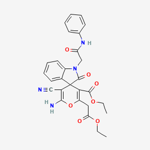 Ethyl 6'-amino-5'-cyano-2'-(2-ethoxy-2-oxoethyl)-2-oxo-1-[(phenylcarbamoyl)methyl]-1,2-dihydrospiro[indole-3,4'-pyran]-3'-carboxylate