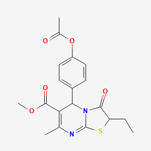 molecular formula C19H20N2O5S B11599517 methyl 5-[4-(acetyloxy)phenyl]-2-ethyl-7-methyl-3-oxo-2,3-dihydro-5H-[1,3]thiazolo[3,2-a]pyrimidine-6-carboxylate 