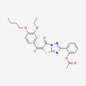 molecular formula C25H25N3O5S B11599548 2-[(5E)-5-(4-butoxy-3-ethoxybenzylidene)-6-oxo-5,6-dihydro[1,3]thiazolo[3,2-b][1,2,4]triazol-2-yl]phenyl acetate 