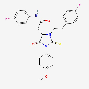 N-(4-fluorophenyl)-2-{3-[2-(4-fluorophenyl)ethyl]-1-(4-methoxyphenyl)-5-oxo-2-thioxoimidazolidin-4-yl}acetamide