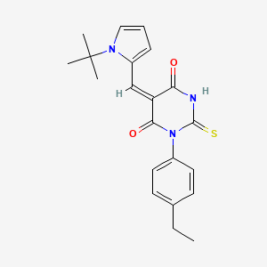 molecular formula C21H23N3O2S B11599731 (5E)-5-[(1-tert-butyl-1H-pyrrol-2-yl)methylidene]-1-(4-ethylphenyl)-2-thioxodihydropyrimidine-4,6(1H,5H)-dione 