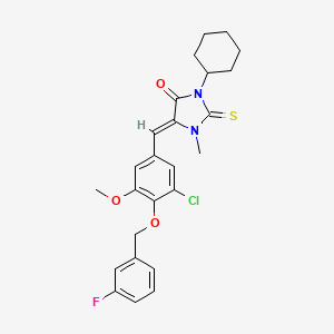 (5Z)-5-({3-Chloro-4-[(3-fluorophenyl)methoxy]-5-methoxyphenyl}methylidene)-3-cyclohexyl-1-methyl-2-sulfanylideneimidazolidin-4-one