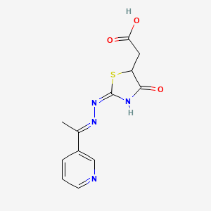 [(2E)-4-oxo-2-{(2E)-[1-(pyridin-3-yl)ethylidene]hydrazinylidene}-1,3-thiazolidin-5-yl]acetic acid