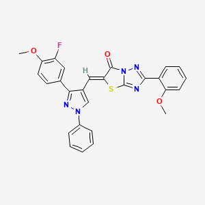 (5Z)-5-{[3-(3-fluoro-4-methoxyphenyl)-1-phenyl-1H-pyrazol-4-yl]methylidene}-2-(2-methoxyphenyl)[1,3]thiazolo[3,2-b][1,2,4]triazol-6(5H)-one