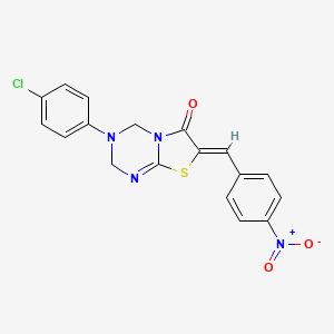 (7Z)-3-(4-chlorophenyl)-7-(4-nitrobenzylidene)-3,4-dihydro-2H-[1,3]thiazolo[3,2-a][1,3,5]triazin-6(7H)-one