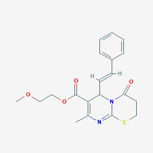 2-methoxyethyl 8-methyl-4-oxo-6-[(E)-2-phenylethenyl]-3,4-dihydro-2H,6H-pyrimido[2,1-b][1,3]thiazine-7-carboxylate