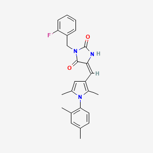 molecular formula C25H24FN3O2 B11599905 (5E)-5-{[1-(2,4-dimethylphenyl)-2,5-dimethyl-1H-pyrrol-3-yl]methylidene}-3-(2-fluorobenzyl)imidazolidine-2,4-dione 