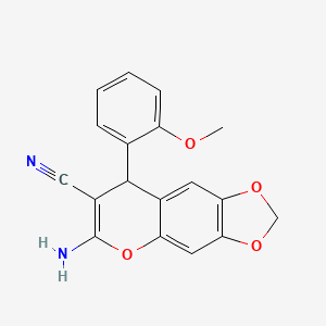 molecular formula C18H14N2O4 B11600728 6-amino-8-(2-methoxyphenyl)-8H-[1,3]dioxolo[4,5-g]chromene-7-carbonitrile 