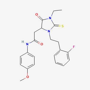 2-{1-ethyl-3-[2-(2-fluorophenyl)ethyl]-5-oxo-2-thioxoimidazolidin-4-yl}-N-(4-methoxyphenyl)acetamide