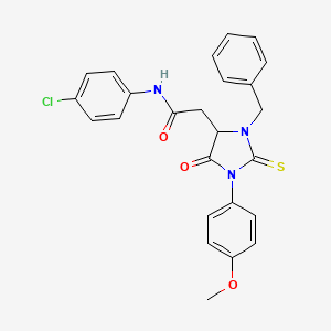 molecular formula C25H22ClN3O3S B11600781 2-[3-benzyl-1-(4-methoxyphenyl)-5-oxo-2-sulfanylideneimidazolidin-4-yl]-N-(4-chlorophenyl)acetamide 