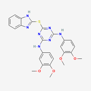 molecular formula C26H25N7O4S B11600801 6-(1H-benzimidazol-2-ylsulfanyl)-N,N'-bis(3,4-dimethoxyphenyl)-1,3,5-triazine-2,4-diamine 