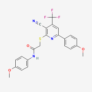 2-{[3-cyano-6-(4-methoxyphenyl)-4-(trifluoromethyl)pyridin-2-yl]sulfanyl}-N-(4-methoxyphenyl)acetamide