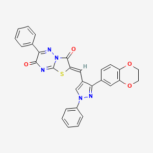 molecular formula C29H19N5O4S B11600842 (2Z)-2-{[3-(2,3-dihydro-1,4-benzodioxin-6-yl)-1-phenyl-1H-pyrazol-4-yl]methylidene}-6-phenyl-7H-[1,3]thiazolo[3,2-b][1,2,4]triazine-3,7(2H)-dione 