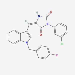 molecular formula C25H17ClFN3O2 B11600844 (5E)-3-(3-chlorophenyl)-5-{[1-(4-fluorobenzyl)-1H-indol-3-yl]methylidene}imidazolidine-2,4-dione 