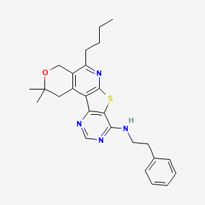 molecular formula C26H30N4OS B11600903 8-butyl-4,4-dimethyl-N-(2-phenylethyl)-5-oxa-11-thia-9,14,16-triazatetracyclo[8.7.0.02,7.012,17]heptadeca-1(10),2(7),8,12(17),13,15-hexaen-13-amine 