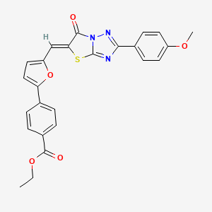 molecular formula C25H19N3O5S B11600913 ethyl 4-(5-{(Z)-[2-(4-methoxyphenyl)-6-oxo[1,3]thiazolo[3,2-b][1,2,4]triazol-5(6H)-ylidene]methyl}furan-2-yl)benzoate 