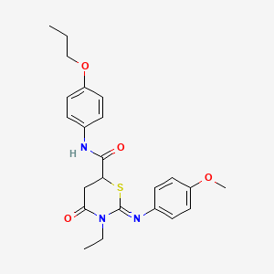 (2Z)-3-ethyl-2-[(4-methoxyphenyl)imino]-4-oxo-N-(4-propoxyphenyl)-1,3-thiazinane-6-carboxamide