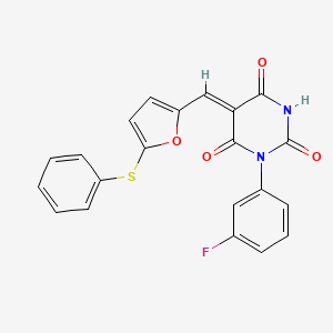 molecular formula C21H13FN2O4S B11600961 (5Z)-1-(3-fluorophenyl)-5-{[5-(phenylsulfanyl)furan-2-yl]methylidene}pyrimidine-2,4,6(1H,3H,5H)-trione 