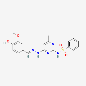 molecular formula C19H19N5O4S B11600984 N-{4-[(2E)-2-(4-hydroxy-3-methoxybenzylidene)hydrazinyl]-6-methylpyrimidin-2-yl}benzenesulfonamide 