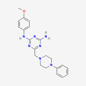 molecular formula C21H25N7O B11600992 N-(4-methoxyphenyl)-6-[(4-phenylpiperazin-1-yl)methyl]-1,3,5-triazine-2,4-diamine 