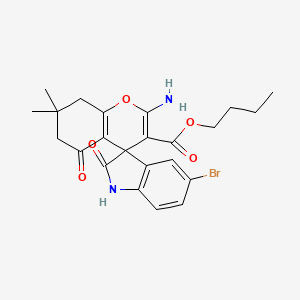 molecular formula C23H25BrN2O5 B11601065 Butyl 2-amino-5'-bromo-7,7-dimethyl-2',5-dioxo-1',2',5,6,7,8-hexahydrospiro[chromene-4,3'-indole]-3-carboxylate 