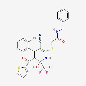 N-benzyl-2-{[4-(2-chlorophenyl)-3-cyano-6-hydroxy-5-(thiophen-2-ylcarbonyl)-6-(trifluoromethyl)-1,4,5,6-tetrahydropyridin-2-yl]sulfanyl}acetamide