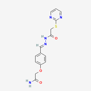 2-{4-[(E)-{2-[(pyrimidin-2-ylsulfanyl)acetyl]hydrazinylidene}methyl]phenoxy}acetamide