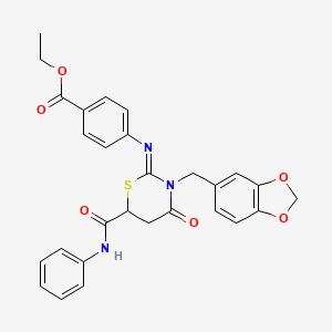 ethyl 4-{[(2Z)-3-(1,3-benzodioxol-5-ylmethyl)-4-oxo-6-(phenylcarbamoyl)-1,3-thiazinan-2-ylidene]amino}benzoate