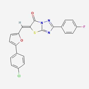 molecular formula C21H11ClFN3O2S B11601703 (5Z)-5-{[5-(4-chlorophenyl)furan-2-yl]methylidene}-2-(4-fluorophenyl)[1,3]thiazolo[3,2-b][1,2,4]triazol-6(5H)-one 