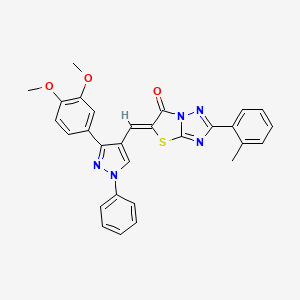 (5Z)-5-{[3-(3,4-dimethoxyphenyl)-1-phenyl-1H-pyrazol-4-yl]methylene}-2-(2-methylphenyl)[1,3]thiazolo[3,2-b][1,2,4]triazol-6(5H)-one