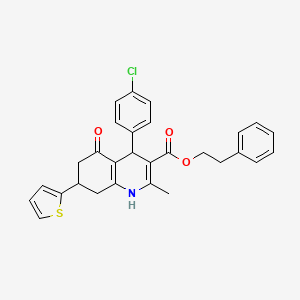 2-Phenylethyl 4-(4-chlorophenyl)-2-methyl-5-oxo-7-(thiophen-2-yl)-1,4,5,6,7,8-hexahydroquinoline-3-carboxylate