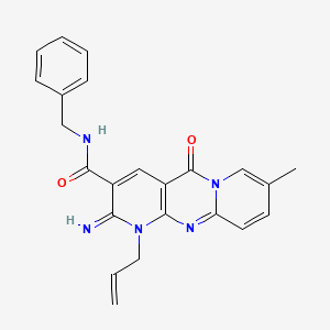 N-benzyl-6-imino-13-methyl-2-oxo-7-(prop-2-en-1-yl)-1,7,9-triazatricyclo[8.4.0.0^{3,8}]tetradeca-3(8),4,9,11,13-pentaene-5-carboxamide