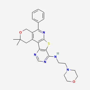 molecular formula C26H29N5O2S B11601955 4,4-dimethyl-N-(2-morpholin-4-ylethyl)-8-phenyl-5-oxa-11-thia-9,14,16-triazatetracyclo[8.7.0.02,7.012,17]heptadeca-1(10),2(7),8,12(17),13,15-hexaen-13-amine 