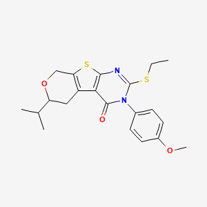 molecular formula C21H24N2O3S2 B11602023 5-ethylsulfanyl-4-(4-methoxyphenyl)-12-propan-2-yl-11-oxa-8-thia-4,6-diazatricyclo[7.4.0.02,7]trideca-1(9),2(7),5-trien-3-one 