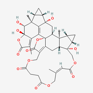 molecular formula C39H42O14 B1160206 (1S,2S,4S,5S,7R,8S,9R,10S,16R,28Z,33S,34S,36R,37R)-4,9,10,33-tetrahydroxy-1,8,13,28-tetramethyl-11,17,21,26,31-pentaoxadecacyclo[17.17.3.14,8.02,16.05,7.010,14.016,39.033,37.034,36.015,40]tetraconta-13,15(40),19(39),28-tetraene-12,18,22,25,30-pentone CAS No. 1000995-47-0