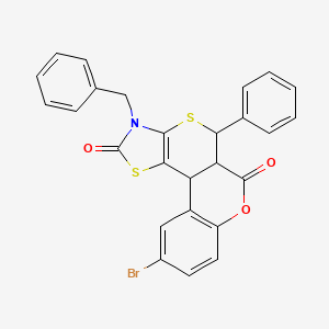 molecular formula C26H18BrNO3S2 B11602104 14-benzyl-4-bromo-11-phenyl-8-oxa-12,16-dithia-14-azatetracyclo[8.7.0.02,7.013,17]heptadeca-2(7),3,5,13(17)-tetraene-9,15-dione 