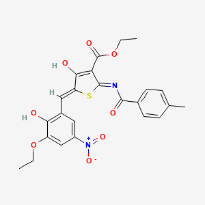 molecular formula C24H22N2O8S B11602127 ethyl (5Z)-5-(3-ethoxy-2-hydroxy-5-nitrobenzylidene)-2-{[(4-methylphenyl)carbonyl]amino}-4-oxo-4,5-dihydrothiophene-3-carboxylate 