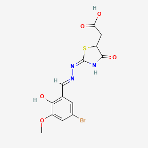 molecular formula C13H12BrN3O5S B11602161 {(2E)-2-[(2E)-(5-bromo-2-hydroxy-3-methoxybenzylidene)hydrazinylidene]-4-oxo-1,3-thiazolidin-5-yl}acetic acid 