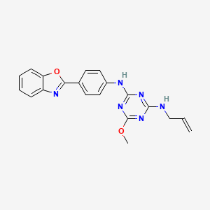 molecular formula C20H18N6O2 B11602189 N2-[4-(1,3-Benzoxazol-2-YL)phenyl]-6-methoxy-N4-(prop-2-EN-1-YL)-1,3,5-triazine-2,4-diamine CAS No. 6208-20-4