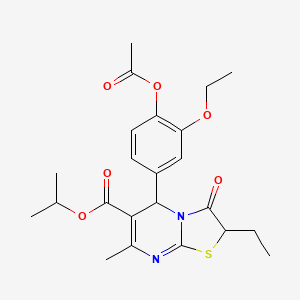 molecular formula C23H28N2O6S B11602192 propan-2-yl 5-[4-(acetyloxy)-3-ethoxyphenyl]-2-ethyl-7-methyl-3-oxo-2,3-dihydro-5H-[1,3]thiazolo[3,2-a]pyrimidine-6-carboxylate 