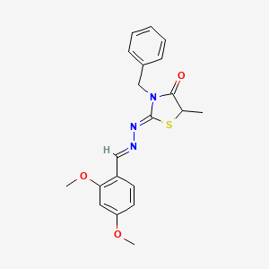 molecular formula C20H21N3O3S B11602240 (2Z)-3-benzyl-2-[(2E)-(2,4-dimethoxybenzylidene)hydrazinylidene]-5-methyl-1,3-thiazolidin-4-one 