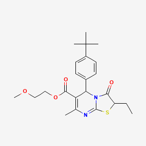 molecular formula C23H30N2O4S B11602286 2-methoxyethyl 5-(4-tert-butylphenyl)-2-ethyl-7-methyl-3-oxo-2,3-dihydro-5H-[1,3]thiazolo[3,2-a]pyrimidine-6-carboxylate 