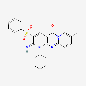 5-(benzenesulfonyl)-7-cyclohexyl-6-imino-13-methyl-1,7,9-triazatricyclo[8.4.0.03,8]tetradeca-3(8),4,9,11,13-pentaen-2-one