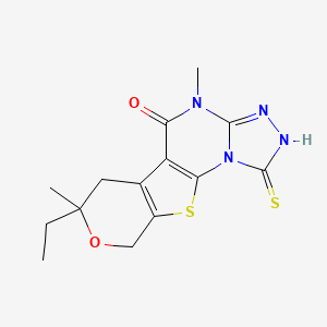 12-ethyl-7,12-dimethyl-3-sulfanylidene-13-oxa-16-thia-2,4,5,7-tetrazatetracyclo[7.7.0.02,6.010,15]hexadeca-1(9),5,10(15)-trien-8-one