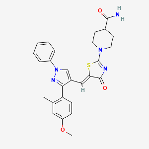 1-[(5Z)-5-{[3-(4-methoxy-2-methylphenyl)-1-phenyl-1H-pyrazol-4-yl]methylidene}-4-oxo-4,5-dihydro-1,3-thiazol-2-yl]piperidine-4-carboxamide