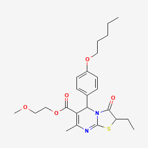 molecular formula C24H32N2O5S B11602571 2-methoxyethyl 2-ethyl-7-methyl-3-oxo-5-[4-(pentyloxy)phenyl]-2,3-dihydro-5H-[1,3]thiazolo[3,2-a]pyrimidine-6-carboxylate 