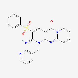 5-(benzenesulfonyl)-6-imino-11-methyl-7-(pyridin-3-ylmethyl)-1,7,9-triazatricyclo[8.4.0.03,8]tetradeca-3(8),4,9,11,13-pentaen-2-one