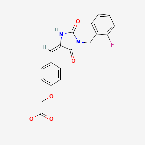 molecular formula C20H17FN2O5 B11602658 methyl (4-{(E)-[1-(2-fluorobenzyl)-2,5-dioxoimidazolidin-4-ylidene]methyl}phenoxy)acetate 