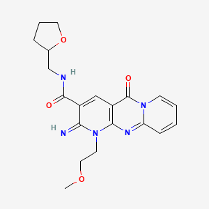 6-imino-7-(2-methoxyethyl)-2-oxo-N-(oxolan-2-ylmethyl)-1,7,9-triazatricyclo[8.4.0.03,8]tetradeca-3(8),4,9,11,13-pentaene-5-carboxamide