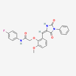 2-{2-[(E)-(2,5-dioxo-1-phenylimidazolidin-4-ylidene)methyl]-6-methoxyphenoxy}-N-(4-fluorophenyl)acetamide